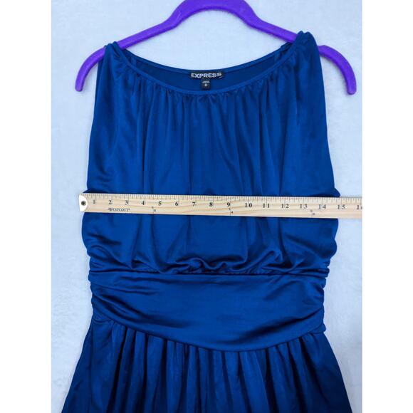Express Dress Royal Blue Blouson Mini Dress Womens Size Medium Silky Sleeveless - Picture 5 of 11